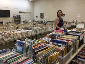 Susan sets up for book sale