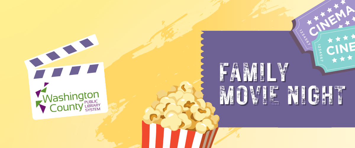Family movie night with image of movie tickets and popcorn