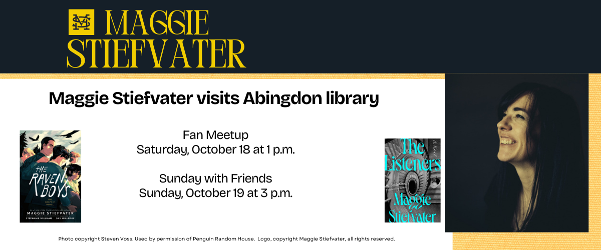 Maggie Stiefvater visits Abingdon library. Sends user to web series with all details about both events.